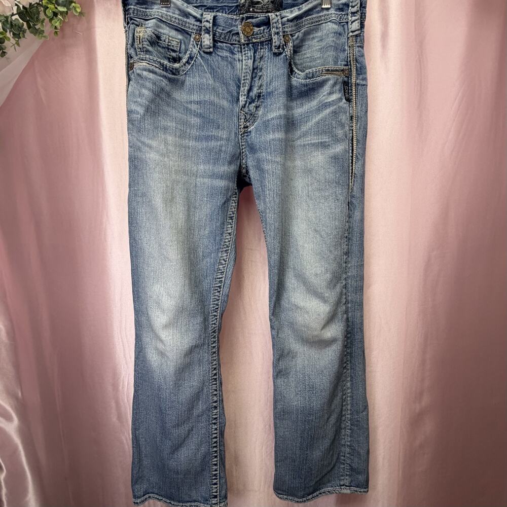 Silver Mens Jeans 33x30 Grayson, Faded Light Blue Bootcut